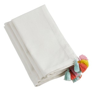 Saro Lifestyle Colorburst Tassel Napkin, Off-White, (Set of 4) - 1 of 4