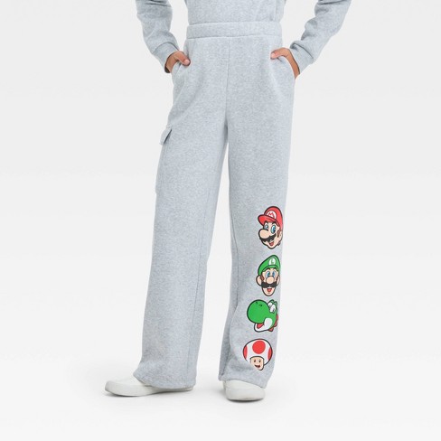 Girls' Super Mario Dreamy Fleece Athletic Pants - Heather Gray Xs : Target