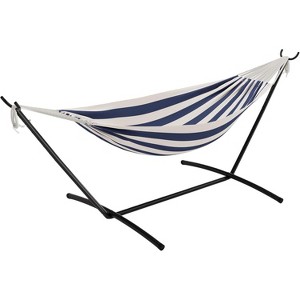 Double Hammock with Steel Stand - 2 Person Hammock Bed Indoor Outdoor, Brazilian-Style, with Carry Bag, 450lb Capacity, Portable & Easy Assembly - 1 of 4