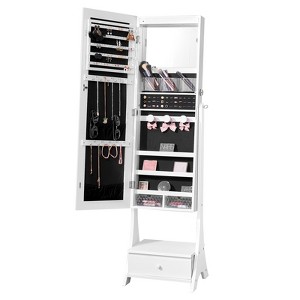 VEVOR Mirror Jewelry Cabinet, Standing Mirror with Storage, Lockable Jewelry Mirror Organizer with Full Length Mirror, Velvet Lining, White - 1 of 4