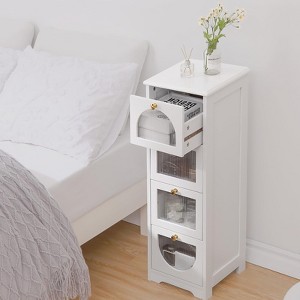 Bathroom Floor Cabinet, Freestanding Small Bathroom Storage Cabinet with 4 Drawers, White Wooden Storage Organizer - 1 of 4