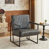 Beautyolove Mid Century Modern Gray Faux Leather Accent Chair Armchair with Tufted Cushion and Metal Frame - 4 of 4