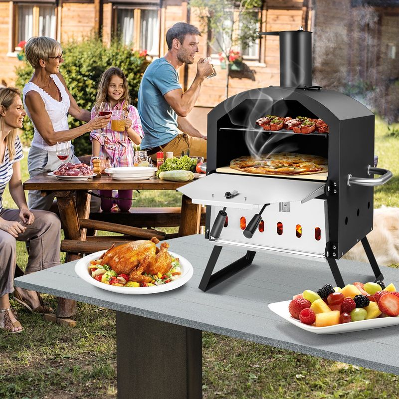 Costway 2-Layer Pizza Oven Wood Fired Pizza Grill Outside Pizza Maker with Waterproof Cover, 4 of 11