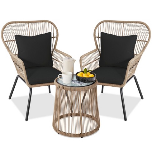 4-Piece Rope Wicker Outdoor Conversation Set w/ Cushions, Table – Best  Choice Products