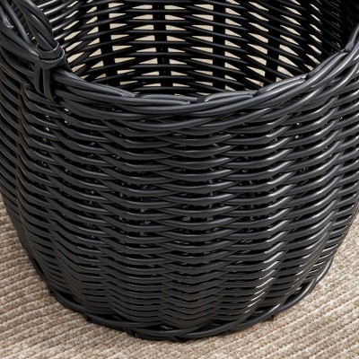 Lucius Round Black Resin Woven Wicker Basket with Handles 13" x 13" x 13"