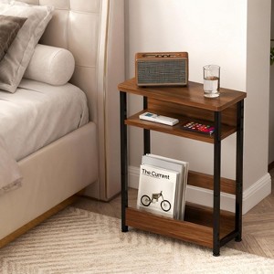 Narrow Side Table with Storage Shelf and Magazine Rack Slim Nightstand for Small Spaces - 1 of 4