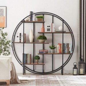 Wooden Industrial Storage Rack,5-Tier Open Shelves Bookshelf with Steel Frame,Vintage Display Cabinet for Living Room or Office–Cuddlewood - 1 of 4