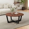 44 Inch Round Acacia Wood Coffee Table with Sculptural Wood Base, Modern Living Room Centerpiece with Wide Surface-Maison Boucle - 2 of 4