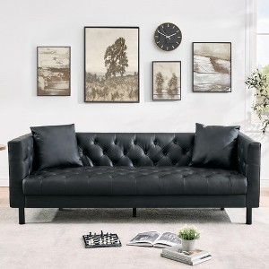 Modern Leather Couch for Living Room, 81" Chesterfield Sofa with Deep Seats and 2 Pillows, 3 Seater Sofa with Button Tufted - 1 of 4