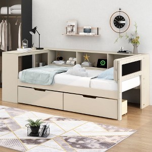 Sapphtopaz Platform Bed Frame with Storage Solutions & Upholstered Details, Multi-Functional for Small Bedrooms, Teens & Home Offices - 1 of 4