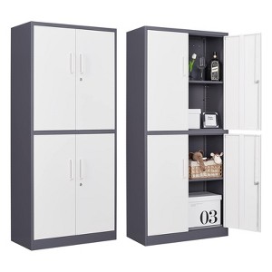 Mlezan 4-Door Storage Cabinet: Metal,Adjustable Shelf, Lockable. Ideal for Office,Home,Pantry,Kitchen, or Garage. Secure and Functional. - 1 of 4
