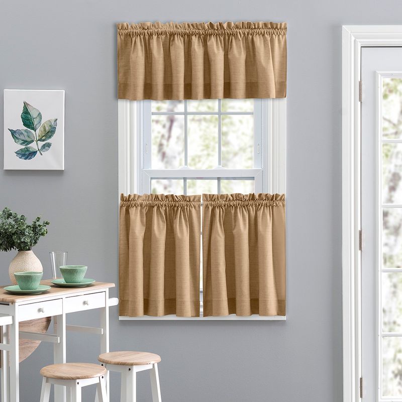 Ellis Lisa Solid Color Poly Cotton 1.5" Rod Pocket Duck Fabric Stylish Tailored Valance 58"x15" Tan, 2 of 5