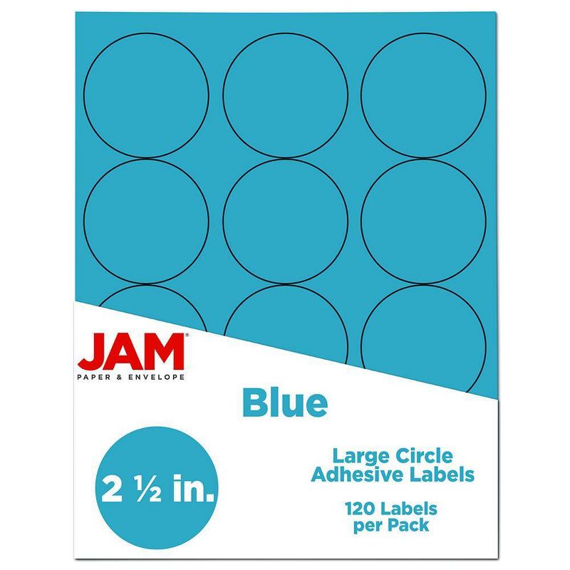 JAM Paper Circle Sticker Seals 1 2/3&#34; 120ct - Bright Blue, 1 of 7
