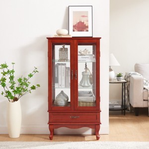 FURNIinspire Utility Storage Cabinets Glass Cabinet Bar Cabinet, Display Cabinet With Adjustable Shelves, Cherry Brown, 11.81"*25.98"*49.4" - 1 of 4