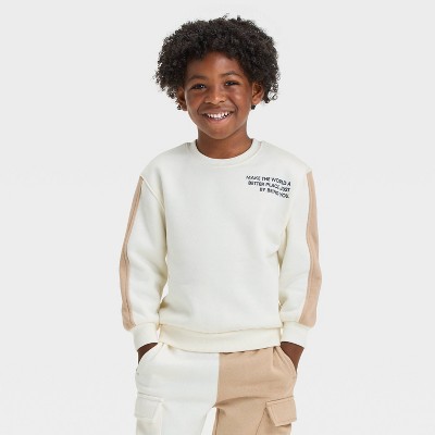 Image of Grayson Mini Toddler Boys' Being You Contrast Panel Fleece Crewneck Pullover T-Shirt - Cream 18M