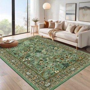 Botanical Area Rugs for Living Room Floral Leaves Pattern Rug Washable Farmhouse Soft Non-Slip Accent Carpet - 1 of 4
