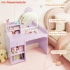 Girls Vanity w/Lights 2 in 1 Princess Makeup Vanity Desk Toddler Vanity Table & Chair Set w/ Open Bookshelf Storage Cabinet - 4 of 4