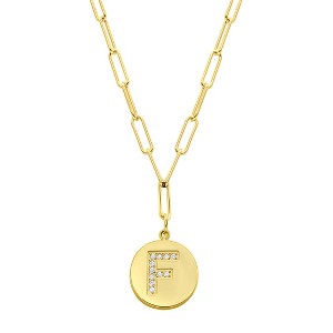 Adornia Tarnish Resistant 14k Gold Plated Pave Crystal Initial Disc Paperclip Necklace - 1 of 3