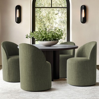 Modern Dining Chairs Set of 4 Upholstered Dining Chair with Castors Round Dining Room Chair Cushioned Backrest Dining Chair for Kitchen -Tanpinhause