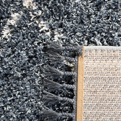 Luxurious Boho-Chic Blue Geometric Shag Area Rug 59in