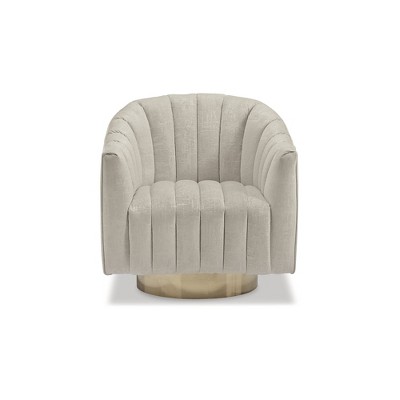 Beige Velvet Barrel Swivel Accent Chair