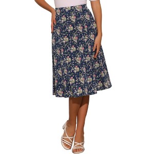 INSPIRE CHIC Women's Print Floral Peasant Elastic Waist A-Line Midi Skirts - 1 of 4