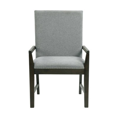 Holden Transitional Gray Fabric Upholstered Armchairs with Chrome Accents - Set of 2