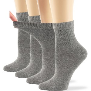 Women's Viscose Bamboo Diabetic QuarterNon-Binding Socks- L-M - 4 Pack - Black, Brown, White, Multicolors | 7BIGSTARS KINGDOM - 1 of 4