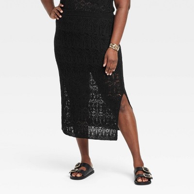 Women's Crochet-Style Midi Sweater Skirt - A New Day™