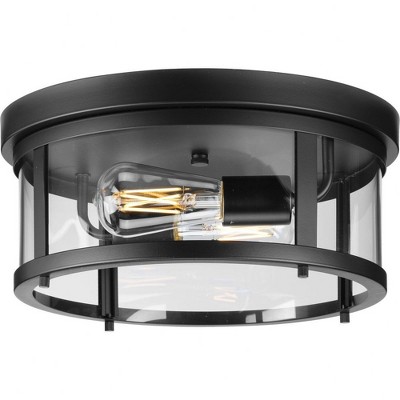 Progress Lighting Gunther Collection 2-Light Flush Mount Matte Black Steel