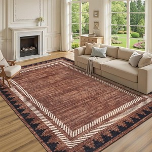 Coucheta Modern Washable Area Rug, Neutral Geometric Border Low Pile Rug, Non-Slip & Non-Shedding Carpet for Living&Dining Room, Hallway&Bedroom - 1 of 4