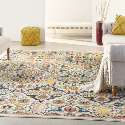 Ivory and Jewel Tones Boho Floral 8'x10' Synthetic Area Rug