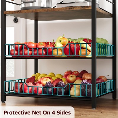 TROPOW Kitchen Bakers Rack, Microwave Oven Stand with 2 Large Wire Basket, Industrial Coffee Bar Station, 5-Tier Kitchen Utility Storage Shelf with 8 Hooks — фото 6