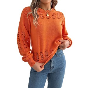 Coolmee Womens Sweaters for Fall Fashion Crewneck Casual Long Sleeve Crochet Hollow Knit Pullover - 1 of 4