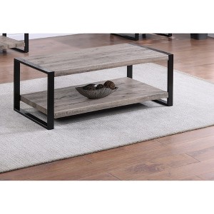 47.5" Contemporary Rectangular Coffee Table with Storage Shelf and Double Pedestal, Functional Accent for Living Room or Lounge - 1 of 4