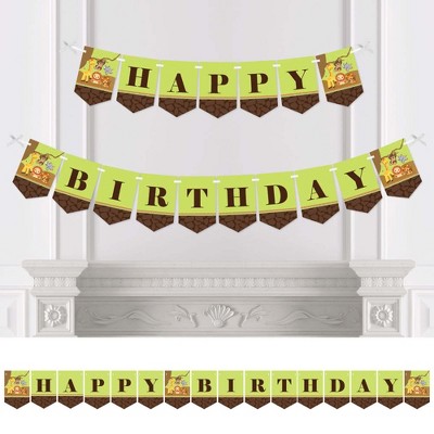 Big Dot of Happiness Funfari - Fun Safari Jungle - Birthday Party Bunting Banner - Jungle Party Decorations - Happy Birthday