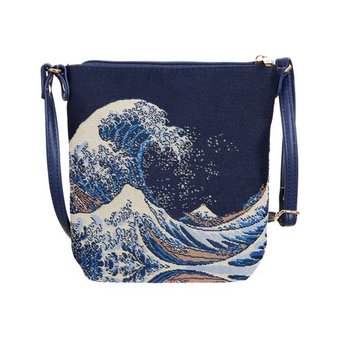 Signare USA Great Wave off Kanagawa Navy Blue Sling Bag Purse Crossbody