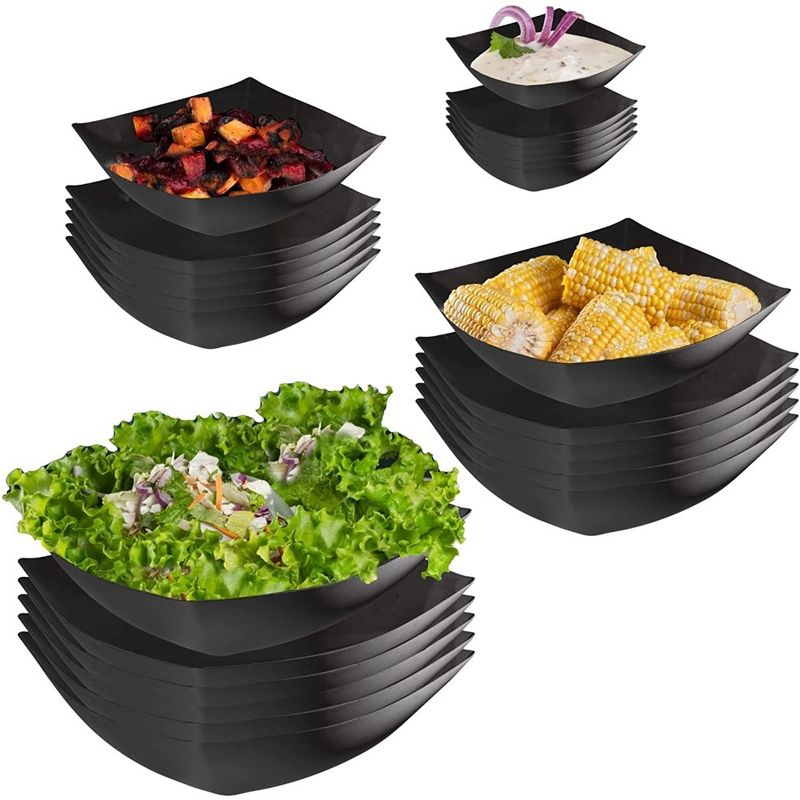 Crown Display Black Disposable Serving Bowl Squared Convex Bowl - Black Plastic Bowl for Serving, 4 of 11