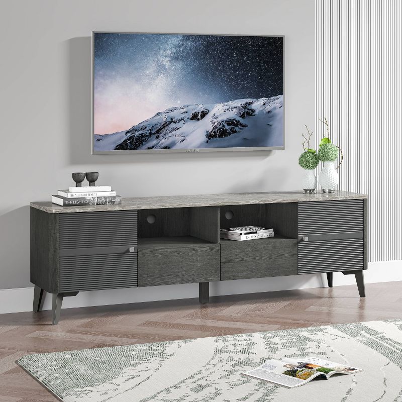 70&#34; Modern Storage TV Stand Cabinet Features Premium Faux Marble Countertop TVs up 75&#34; - Festivo, 2 of 11