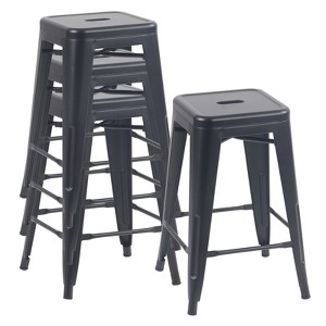 YOUNIKE Set of 4 Metal Bar Stools Backless Stackable Indoor-Outdoor Use Industrial Counter Height Bar Chairs - 1 of 4