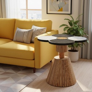 Homy Casa Four-Leaf Clover Accent Side Table, Decorative MDF Top with Textured Base, Natural & Black - 1 of 4