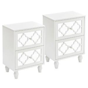 WhizMax 2 Drawer Nightstand Set of 2, Modern Mirrored Night Stand with Crystal Handle, Bedside Furniture for Bedroom Living Room, White - 1 of 4