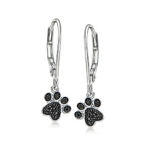 Ross-Simons Black Diamond-Accented Paw Print Drop Earrings in Sterling Silver - 1 of 3