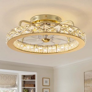 Ludomide Modern Low Profile Celling Fans with Light and Remote, 21'' Gold Crystal Flush Mount Ceiling Fan, Luxury Round Dimmable Fan Light for Bedroom - 1 of 4