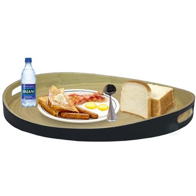 Basicwise Large Round Bamboo Serving Tray, 15.75 Dia Breakfast Tray