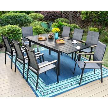 9pc Patio Set with Steel Expandable Table & Stackable Sling Chairs - Captiva Designs