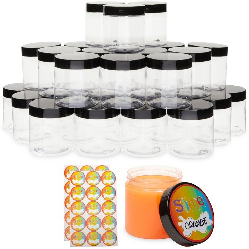 Slime Containers with Water-tight Lids (6 oz, 12 Pack) - Clear Plastic Food  Storage Jars - Great for your slime kit - BPA Free (Black) 