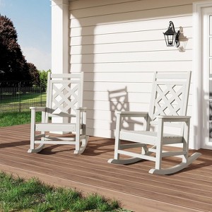 coucheta Oversized Rocking Chair Outdoor Set of 2, HDPE Adirondack Rocking Chair with Wood Texture, Weather Resistant for Deck, Patio, Pool, Backyard - 1 of 4