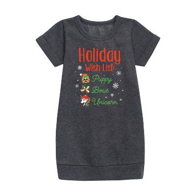 JoJo Siwa Holiday Wish List Graphic Short Sleeve Fleece Dress - Heather Charcoal - 4T