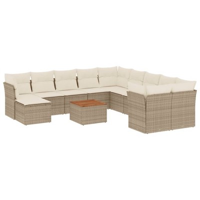 vidaXL Patio Sofa Set with Cushions Outdoor Furniture 12 Piece Poly Rattan - Beige and Cream